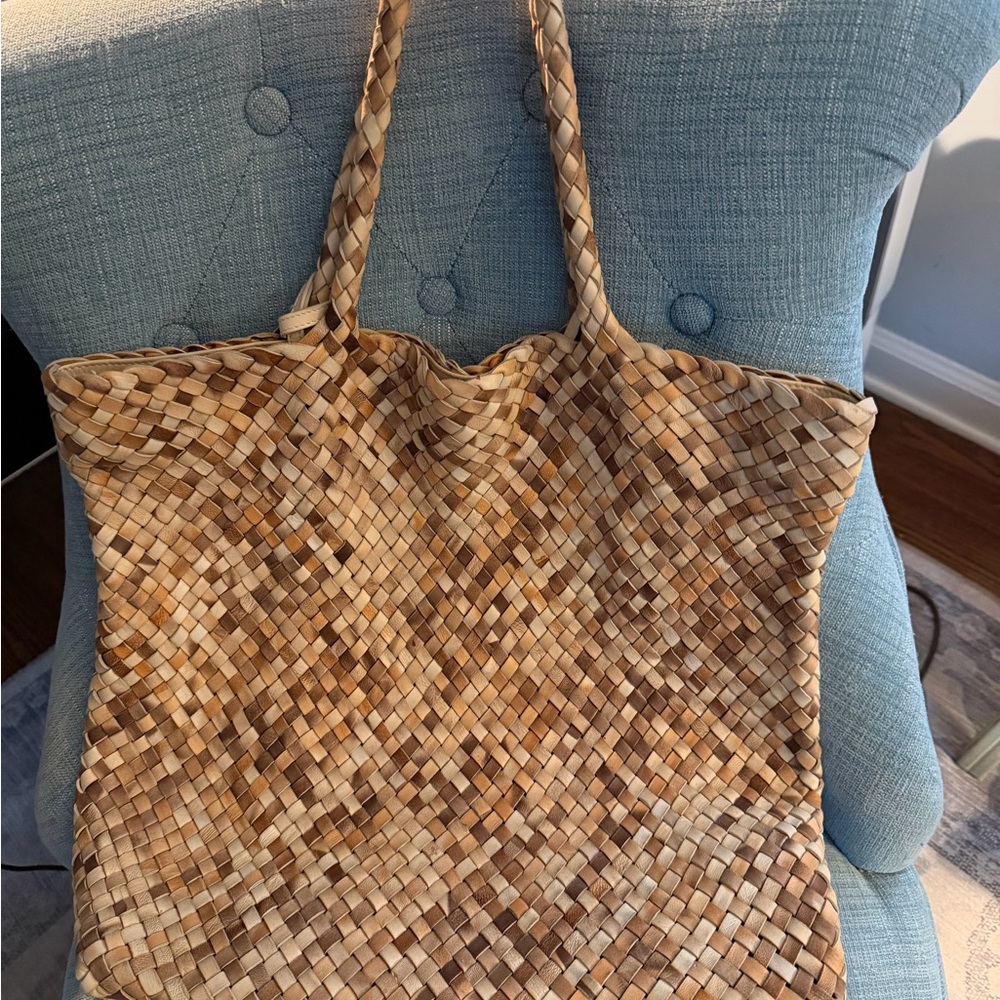 Elegant Woven Brown Leather Satchel